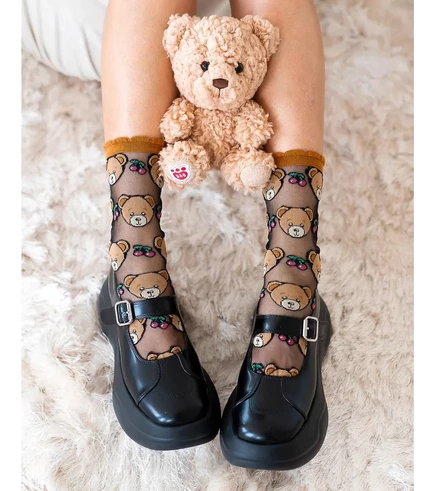 Прозрачный носок с оборками в виде плюшевого мишки от Sock Candy для женщин teddy bear