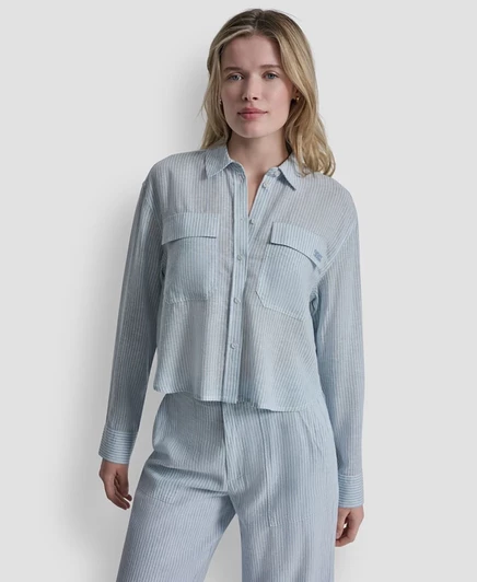Женская рубашка DKNY Jeans укороченная льняная, синяя
