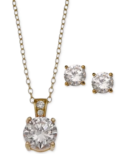 Набор Giani Bernini колье и серьги с фианитами в позолоте 18k, золотистый