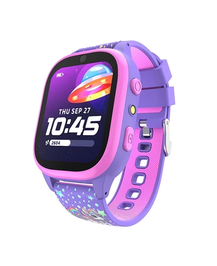Умные часы Playzoom 4 Kids с розовым и фиолетовым принтом на кожаном силиконовом ремешке, 49 мм multi