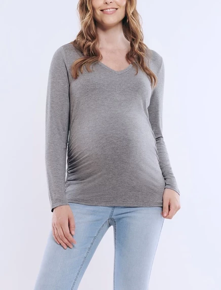 Женская футболка для беременных Motherhood Maternity с V‑образным вырезом, серая
