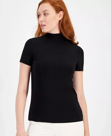  Топ с имитацией шеи и коротким рукавом black