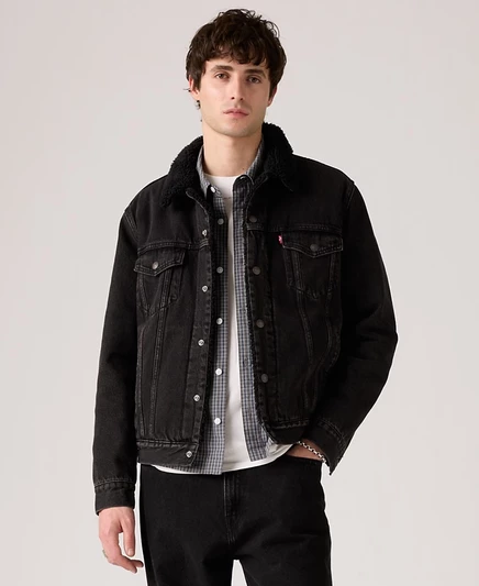 Мужская джинсовая куртка Levi's Trucker с шерпой, черная