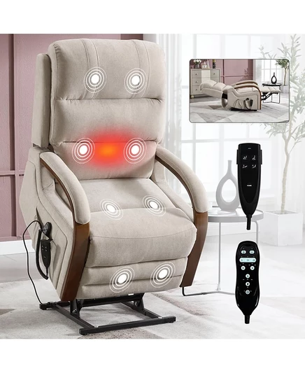 Глубокое кресло Streamdale Power Beige Chenille Lift с подогревом и массажем коричневого цвета/бежевый