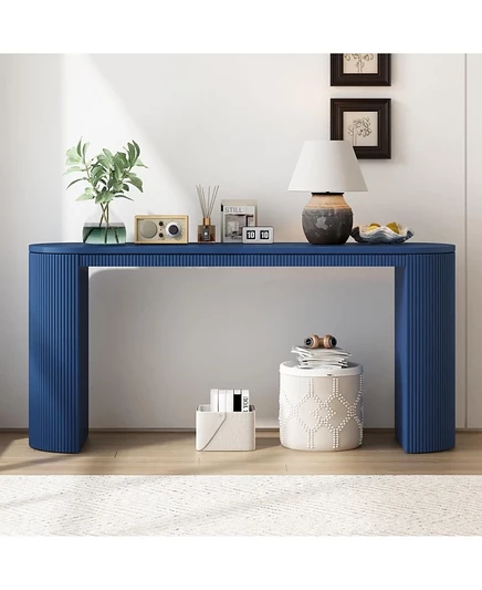 Консольный столик Streamdale Furniture изогнутого дизайна с уникальным дизайном в вертикальную полоску, подходящий для гостиной, кабинета и прихожей синего цвета