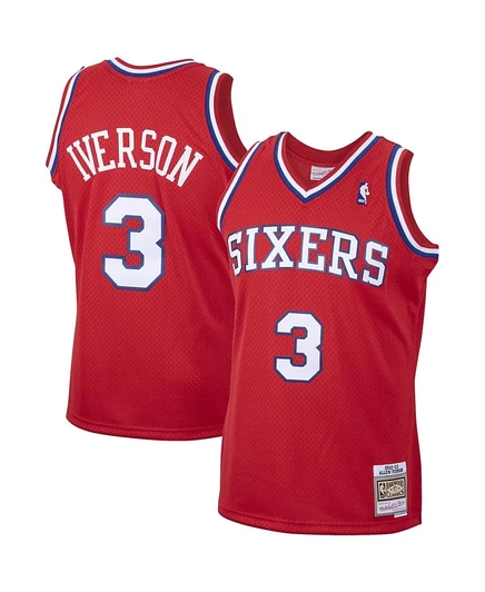 Мужская майка Mitchell & Ness Allen Iverson Red Philadelphia 76ers 2001/02 из твердой древесины Swingman Classics red