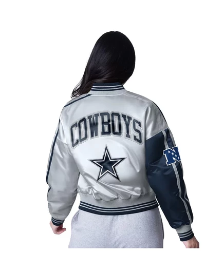 Укороченный атласный жакет Starter Women's темно-синий/серебристый Dallas Cowboys Zone Blitz с полной застежкой navy, silver