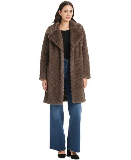 Женское пальто Jones New York из искусственного меха шеврон, коричневое