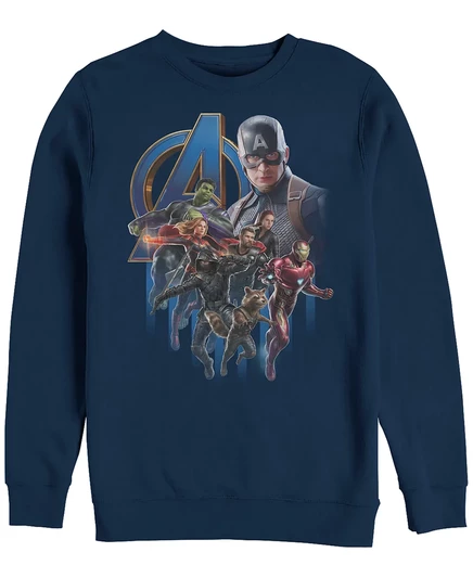 Мужская футболка Marvel Avengers Endgame с классическим логотипом Captain America Group, флис с круглым вырезом navy