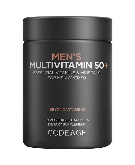 Мультивитаминная добавка Codeage Men's Multivitamin 50+, Необходимые витамины для мужчин старше 50 лет, минералы, CoQ10, Куркума, женьшень Панакс, 90 капсул черного цвета