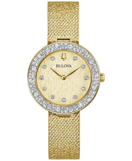 Женские часы Bulova Crystal 32 мм с сетчатым браслетом, золотистые