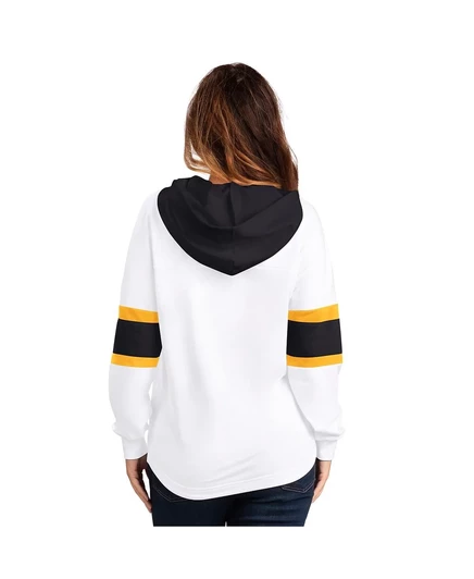 Женская белая футболка G-III 4Her by Carl Banks от Boston Bruins Goal Zone на шнуровке с капюшоном и длинными рукавами. white