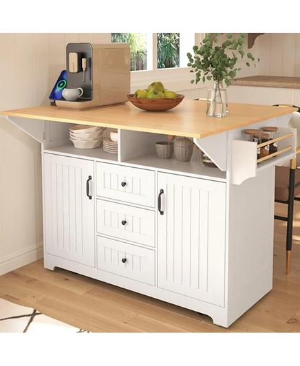 Кухонный остров на колесиках Maison Boucle 55.7" с двойными откидными створками, электрической розеткой, выдвижными ящиками и шкафчиками для хранения