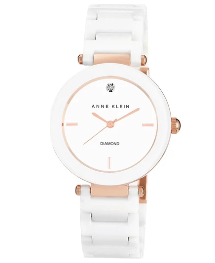 Женские белые керамические часы-браслет Anne Klein с бриллиантовым акцентом, 33 мм AK-1018RGWT
