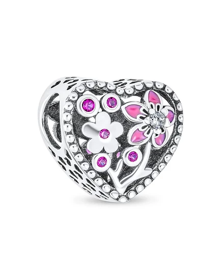 Шарм Bling Jewelry сердечко с эмалью и куб. цирконием, розово-красный