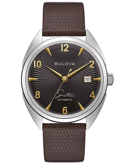 Мужские часы Bulova Frank Sinatra с автоматическим управлением на коричневом кожаном ремешке 39 мм коричневого цвета