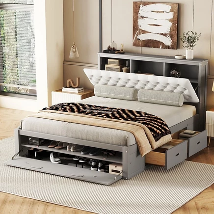 Кровать Streamdale Furniture Queen с ящиками, серая