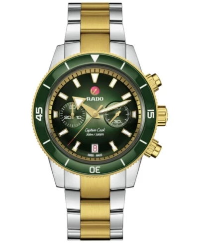 Мужские швейцарские часы Rado с автоматическим хронографом Captain Cook на двухцветном браслете из нержавеющей стали 43 мм зеленого цвета.