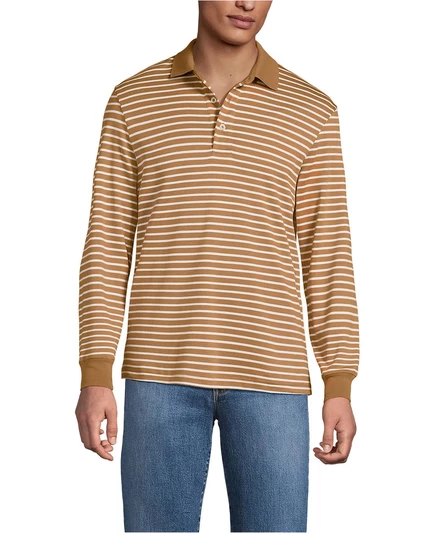 Хлопковая рубашка поло Supima с длинным рукавом Lands' End Big & Tall из хлопка canyon camel stripe