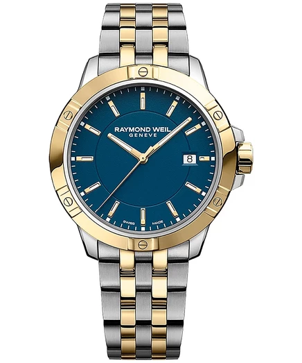 Мужские швейцарские кварцевые часы Raymond Weil Tango с двухцветным браслетом из нержавеющей стали, 41 мм, синие