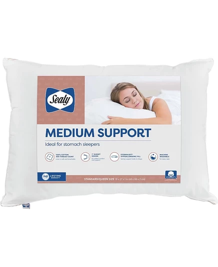 Подушка Sealy средней поддержки для сна на животе, 51×71 см, белая