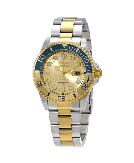 Мужские кварцевые часы Invicta 30948 Pro Diver с золотым циферблатом и 3 стрелками silver