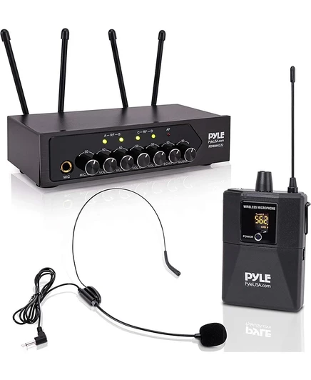 Беспроводная микрофонная система Pyle UHF с Bluetooth - (4) ремнями и (4) микрофонами для гарнитуры PDWM4122 без цвета