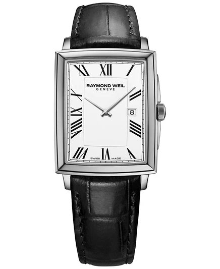 Мужские часы Raymond Weil Toccata 29×37 мм, черный ремешок, белые