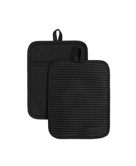 KitchenAid Ribbed Soft Silicone Pot Holder, Set of 2 black