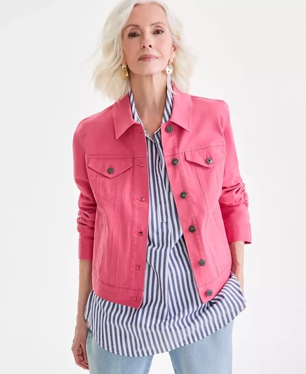  Женская классическая джинсовая куртка, созданная для Macy's  coral pink