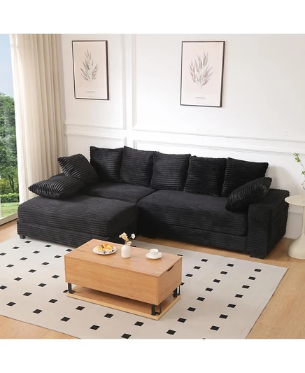 Секционный диван Streamdale Furniture из вельвета с пуфиком и подушками черного цвета