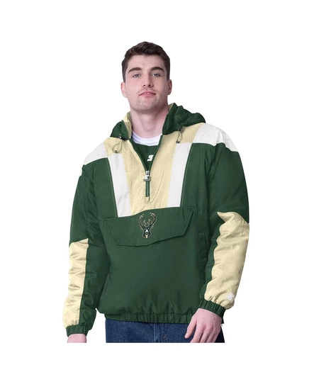 Мужская куртка-пуловер Hunter Green/Cream Milwaukee Bucks Charger с застежкой на молнию до половины длины hunter green, cream