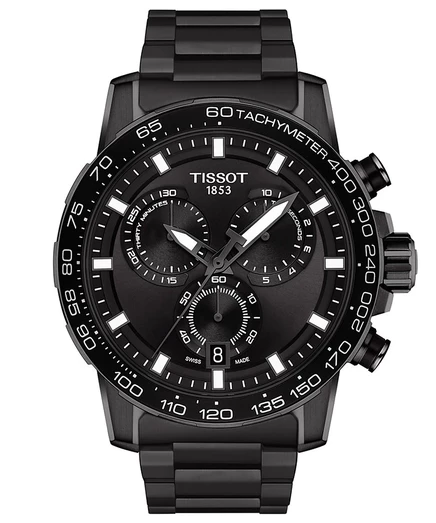 Мужские часы Tissot Supersport хронограф, сталь, 45.5 мм, черные