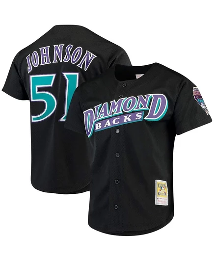 Мужские кроссовки Randy Johnson Black Arizona Diamondbacks Big and Tall Cooperstown Collection из сетчатого трикотажа на пуговицах черного цвета