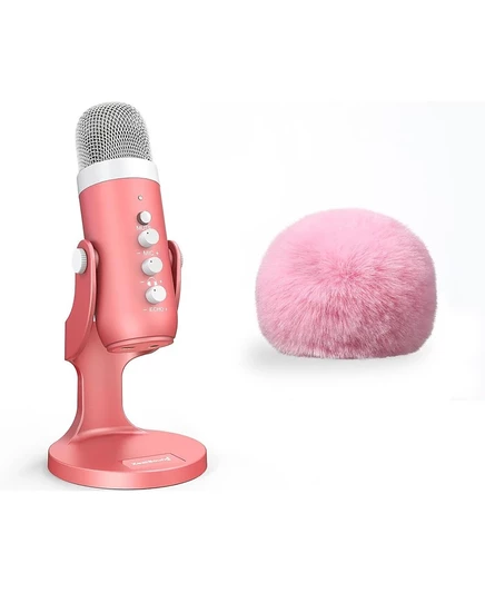 Комплект с меховым чехлом для игровых USB-микрофонов ZealSound k66p и d65p розовый