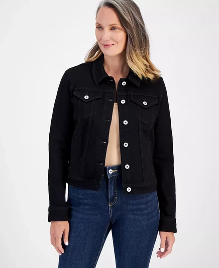  Женская классическая джинсовая куртка, созданная для Macy's deep black