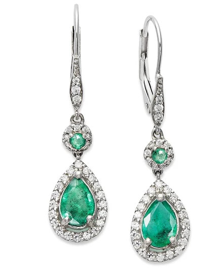 Серьги Macy's с сапфиром и бриллиантами, 14k белое золото