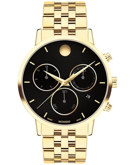 Мужские музейные классические швейцарские кварцевые часы Movado Светло-желтые PVD-часы 42 мм yellow