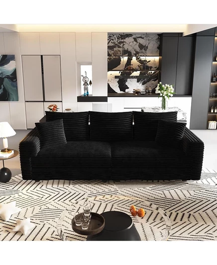 Плюшевый вельветовый 3-местный диван Streamdale Furniture, современный удобный диван Cloud, глубокое сиденье, Черный (ETA-8.28) черный