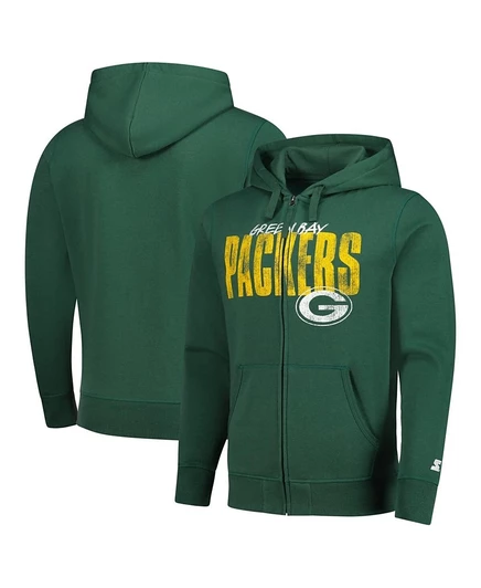 Мужская толстовка Starter's Green Green Bay Packers Distressed Classic с капюшоном на молнии