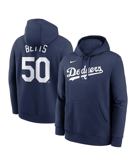 Мужская толстовка Nike Mookie Betts Navy Los Angeles Dodgers с именем и номером игрока, клубный пуловер с капюшоном