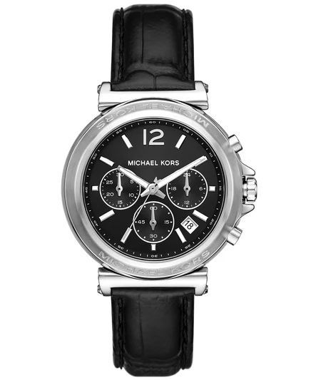 Женские часы Michael Kors Maren с хронографом из черной кожи 40 мм black