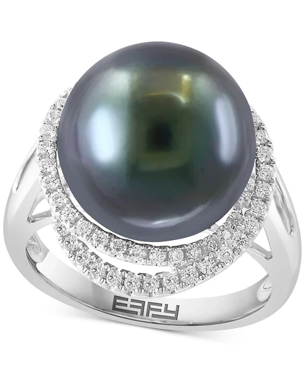 Кольцо Effy с таитянским жемчугом 13 мм и бриллиантами 0,25 ct, белое золото