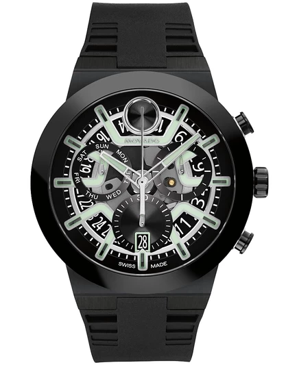 Мужские силиконовые часы Movado Bold Fusion Swiss Quartz Chrono Black 44,50 мм черного цвета
