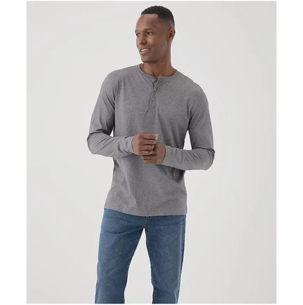 Мужская футболка Pact из органического хлопка Softspun с длинным рукавом Henley medium grey heather