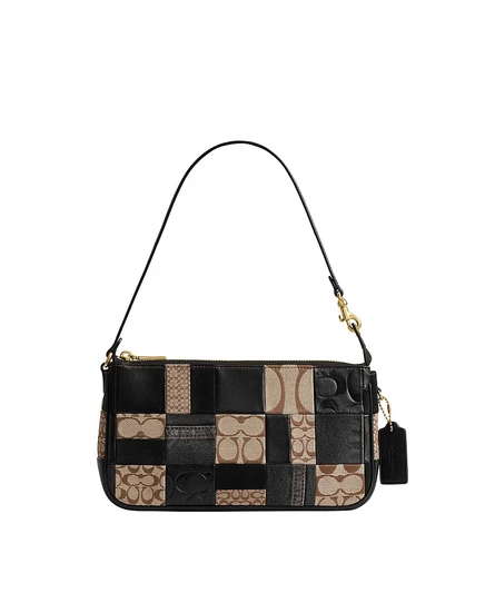 Женская сумка Coach Plaza средняя жаккардовая, черная