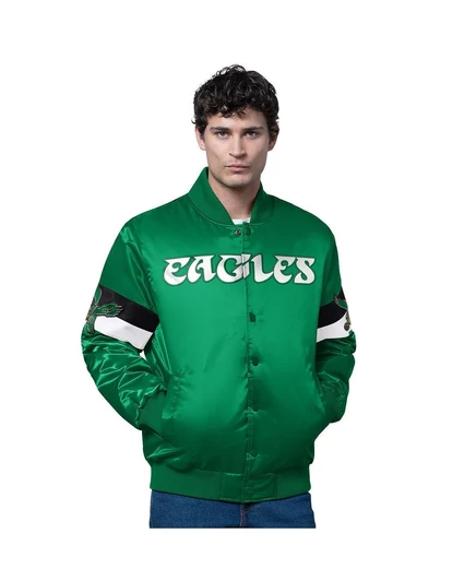 Мужская куртка Kelly Green Philadelphia Eagles Triple Option с атласным логотипом на полной застежке kelly green