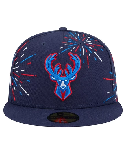 Мужская приталенная шляпа New Era темно-синего цвета Milwaukee Bucks Americana Fireworks 59 размера 