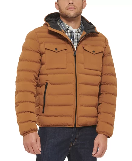 Мужская стеганая куртка Levis с капюшоном и двумя карманами brown