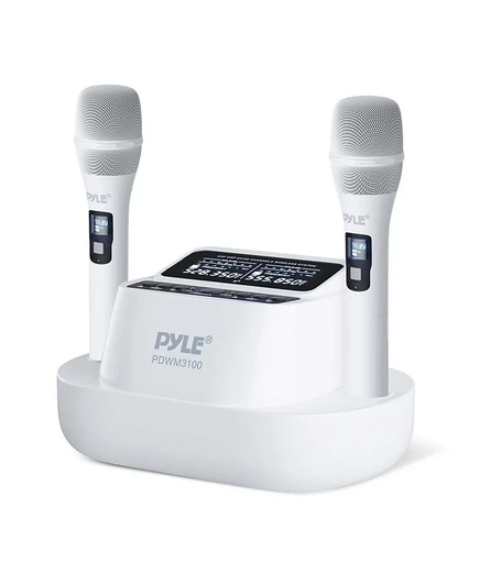 Микрофонная система Pyle UHF с 2 USB-микрофонами, белая